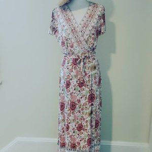 Size L, Pretty Garden  kerchief cotton wrap maxi dress